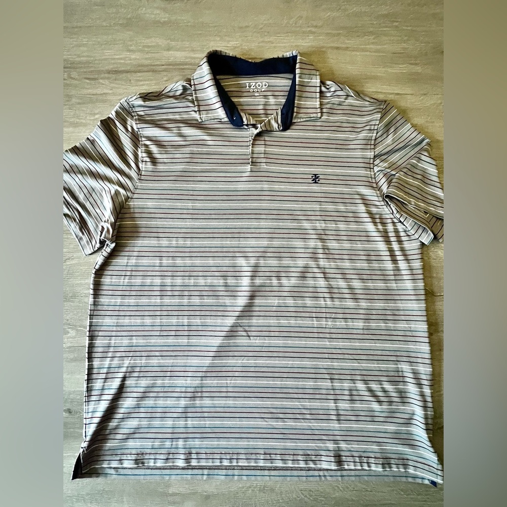 ⛳️ Izod Golf Polo Grey with Multi color stripes XXL ⛳️